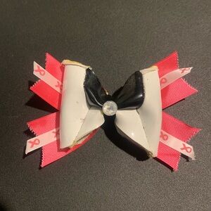 Handmade Black and White Breast Cancer Bow with Pink Ribbon Accents